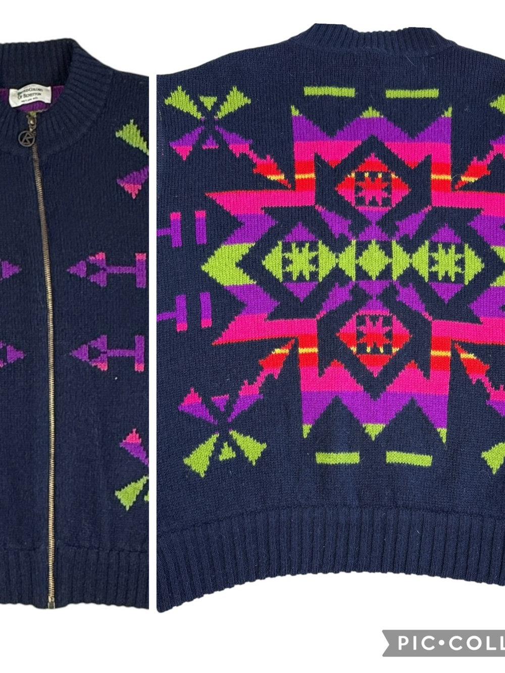 Vintage Benetton Cardigan Sweater 100% Virgin Wool Made In Italy 80s Preppy Rare